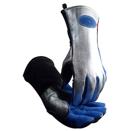 Caiman 20 in. Aluminized Back Kontour Kevlar Gloves, Blue & Charcoal CA389836